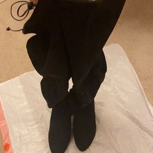 Over the knee suede heeled boots